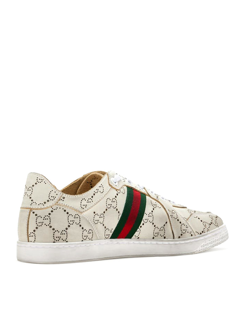 Gucci Women Leather Sneakers With Allover Gg And Web Band GUCCI