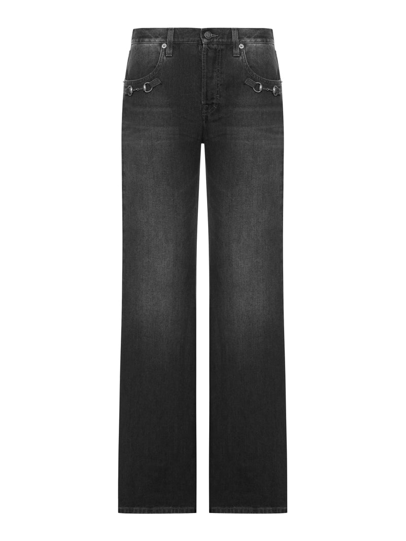 Gucci Women Cotton Denim Trousers With Clamp GUCCI