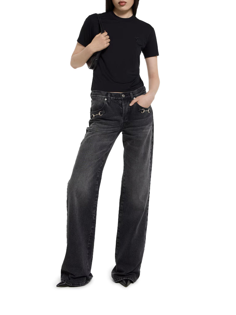Gucci Women Cotton Denim Trousers With Clamp GUCCI