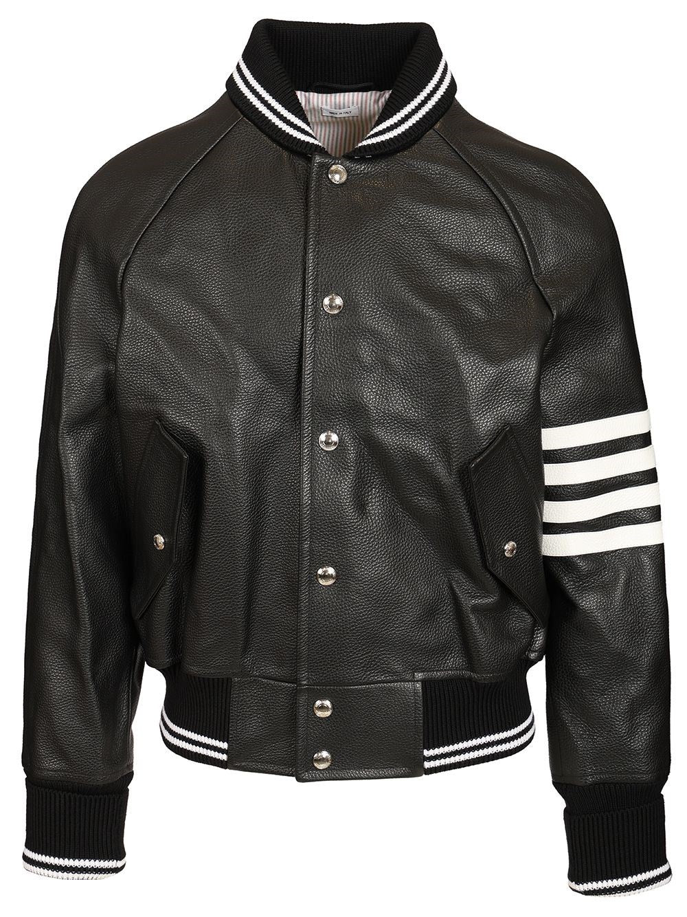 Thom Browne Men 4-Bar Leather Bomber Jacket
