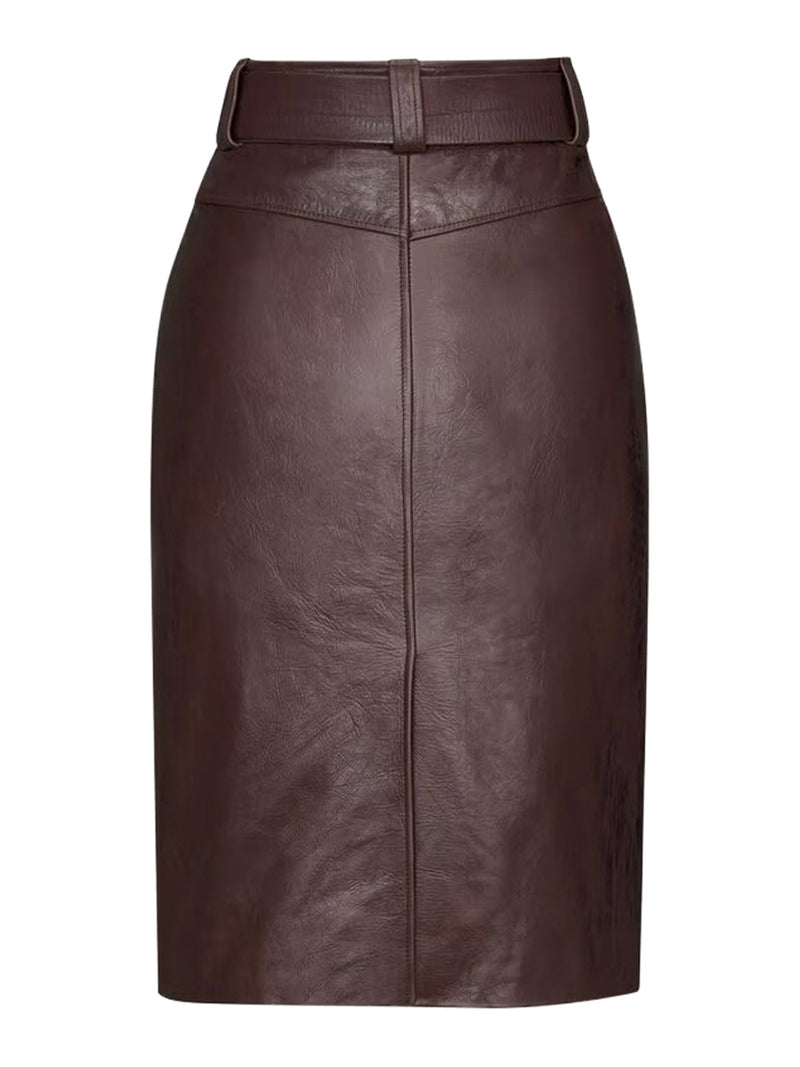 Saint Laurent Women Belted Pencil Skirt In Creased Leather SAINT LAURENT