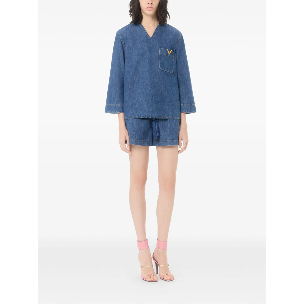 Valentino Blue Shorts - Mini Shorts Women VALENTINO