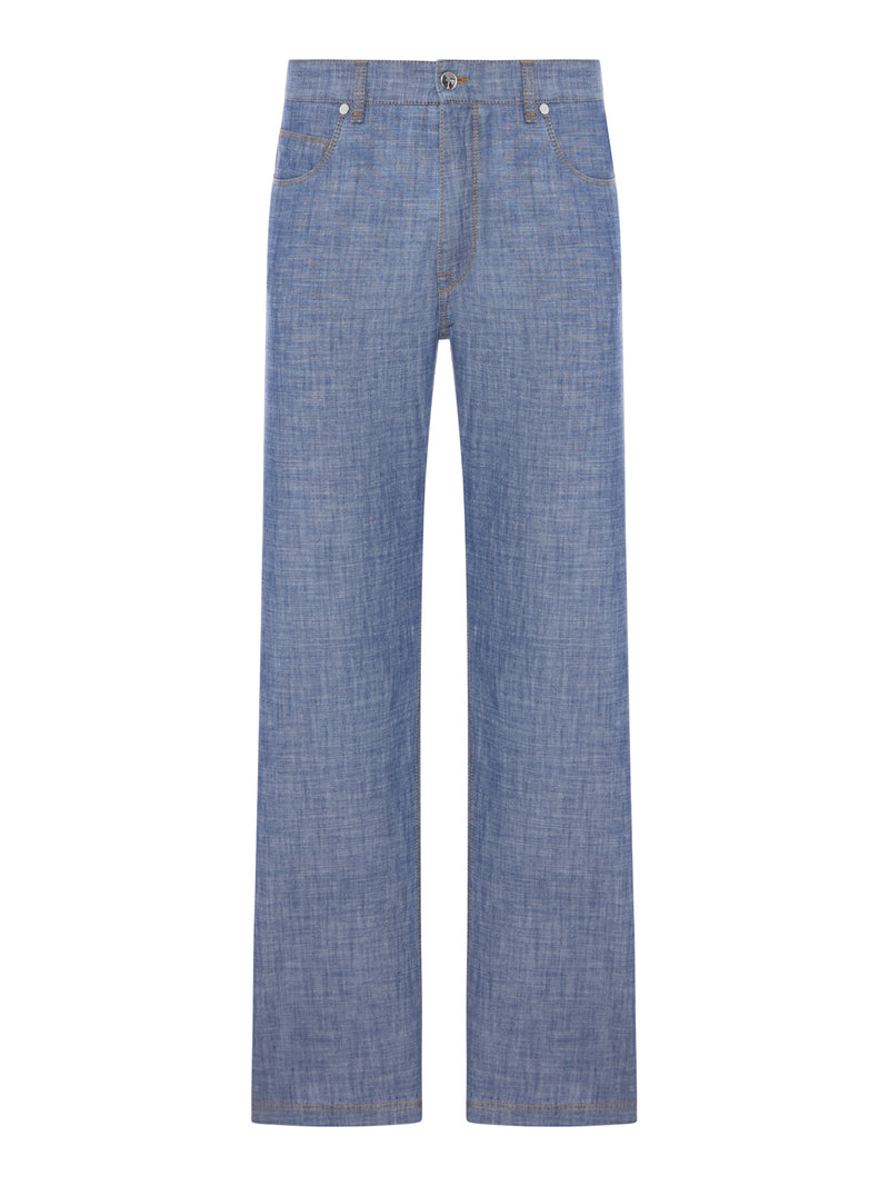 Fendi Men Blue Chambray Denim Pants FENDI