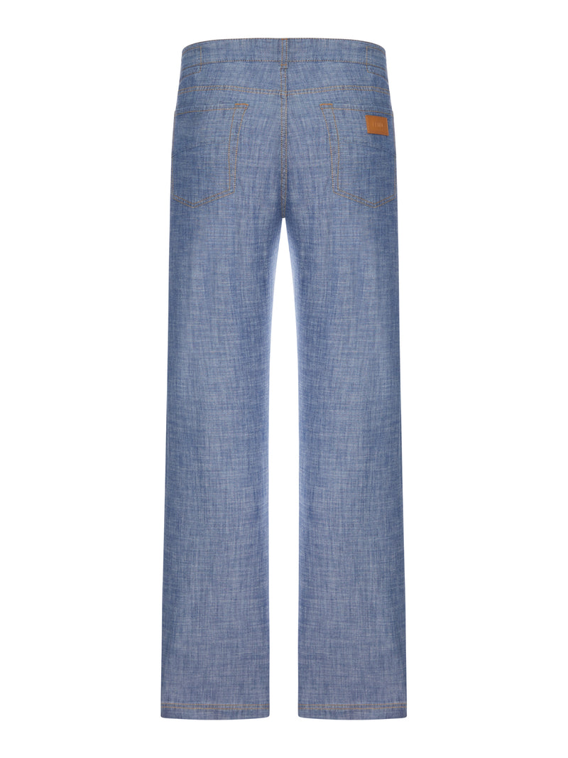 Fendi Men Blue Chambray Denim Pants FENDI