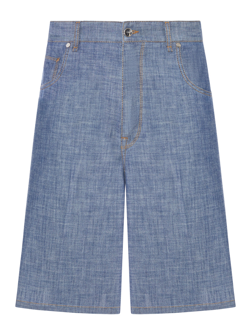 Fendi Men Light Blue Chambray Bermuda Shorts FENDI