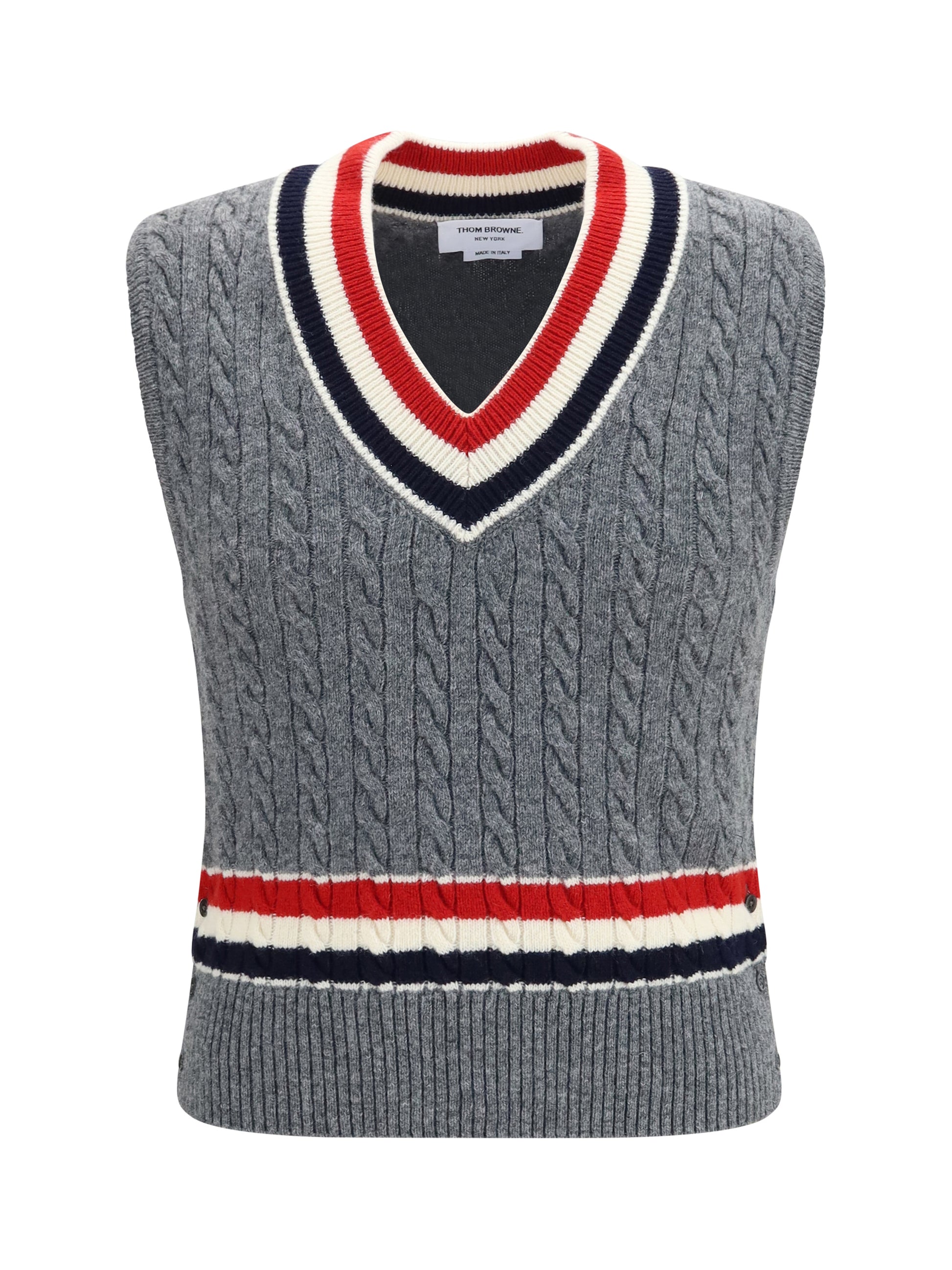 Thom Browne Men Cable-Knit Cricket V-Neck Vest THOM BROWNE
