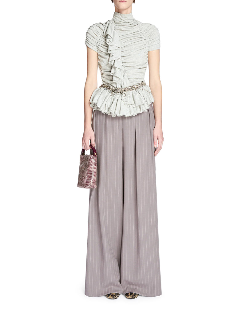 Dries Van Noten Women Wide-Leg Pinstriped Fabric Trousers With Pleats DRIES VAN NOTEN