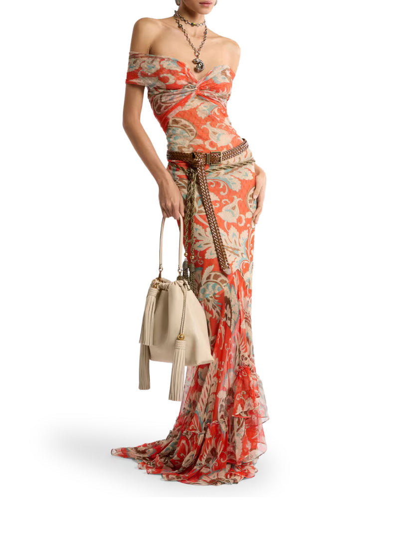 Etro Women Long Dress With V-Neck And Ruffles ETRO