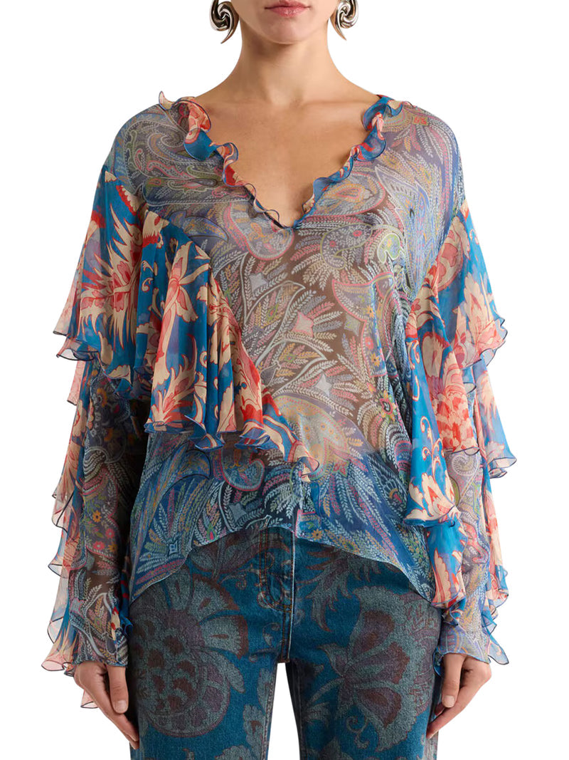 Etro Women Long-Sleeved Silk Blouse With Ruffles ETRO