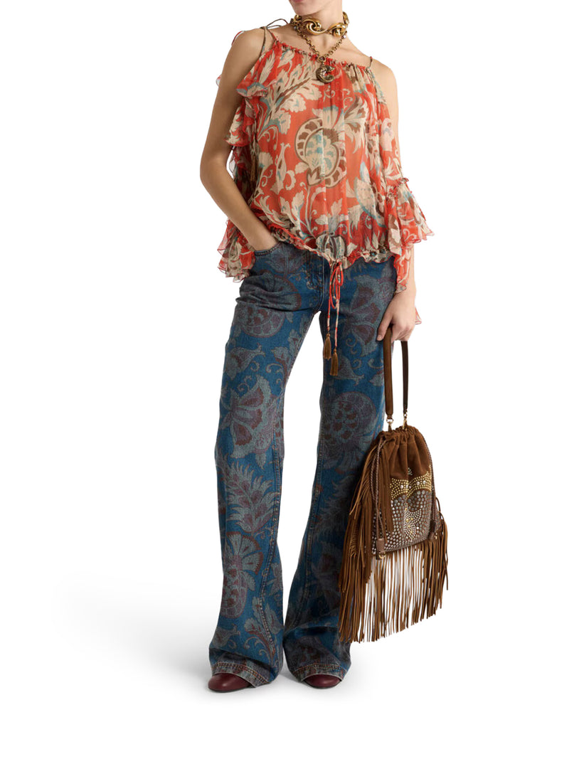 Etro Women Single-Sleeved Silk Top With Floral Pattern ETRO