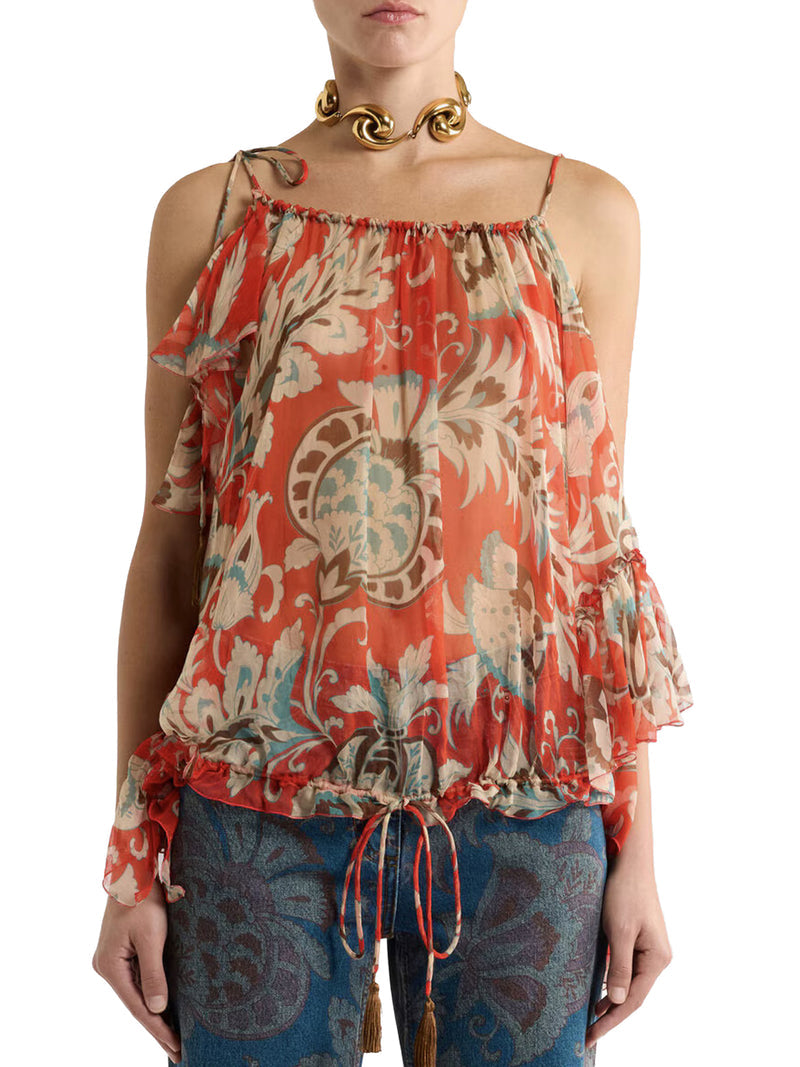 Etro Women Single-Sleeved Silk Top With Floral Pattern ETRO