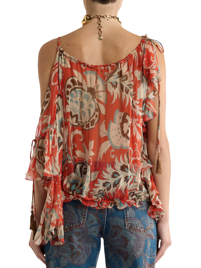 Etro Women Single-Sleeved Silk Top With Floral Pattern ETRO