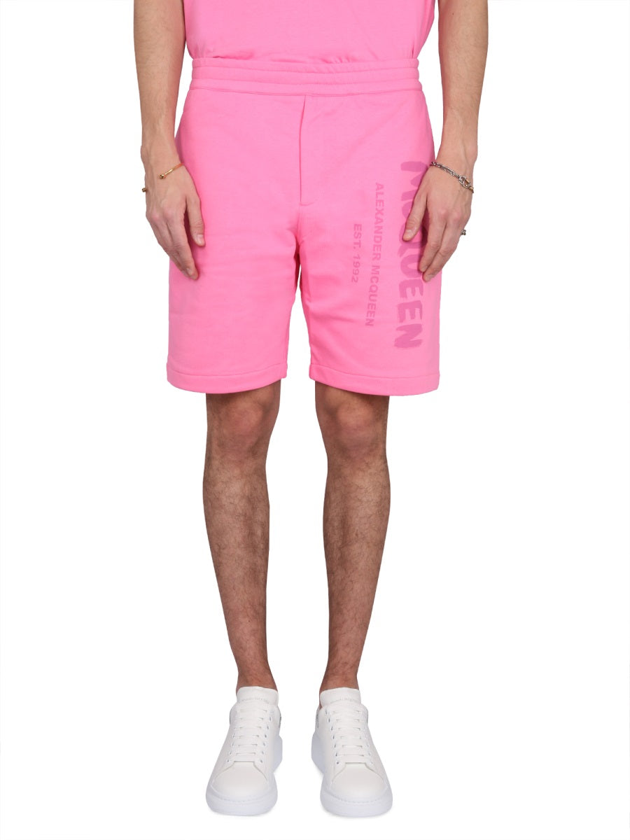 Alexander Mcqueen Men Bermuda Shorts With Graffiti Logo Print ALEXANDER MCQUEEN