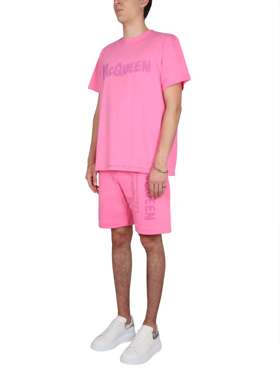Alexander Mcqueen Men Bermuda Shorts With Graffiti Logo Print ALEXANDER MCQUEEN
