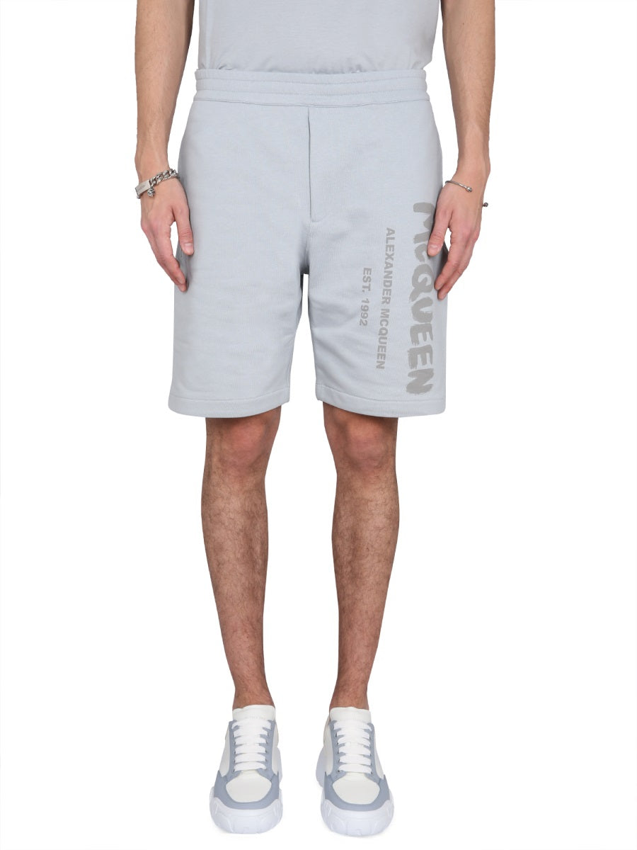Alexander Mcqueen Men Bermuda Shorts With Graffiti Logo Print ALEXANDER MCQUEEN