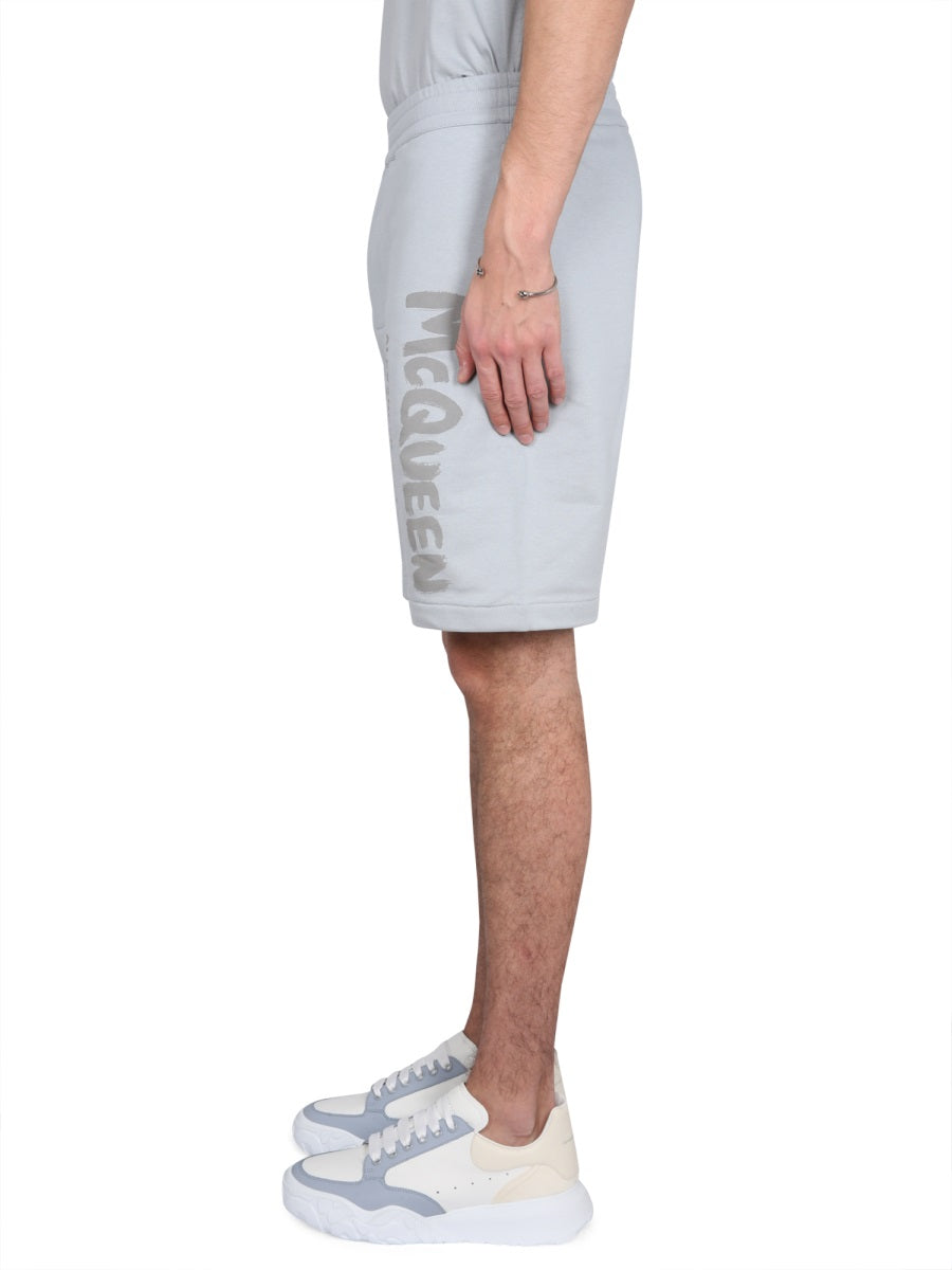 Alexander Mcqueen Men Bermuda Shorts With Graffiti Logo Print ALEXANDER MCQUEEN