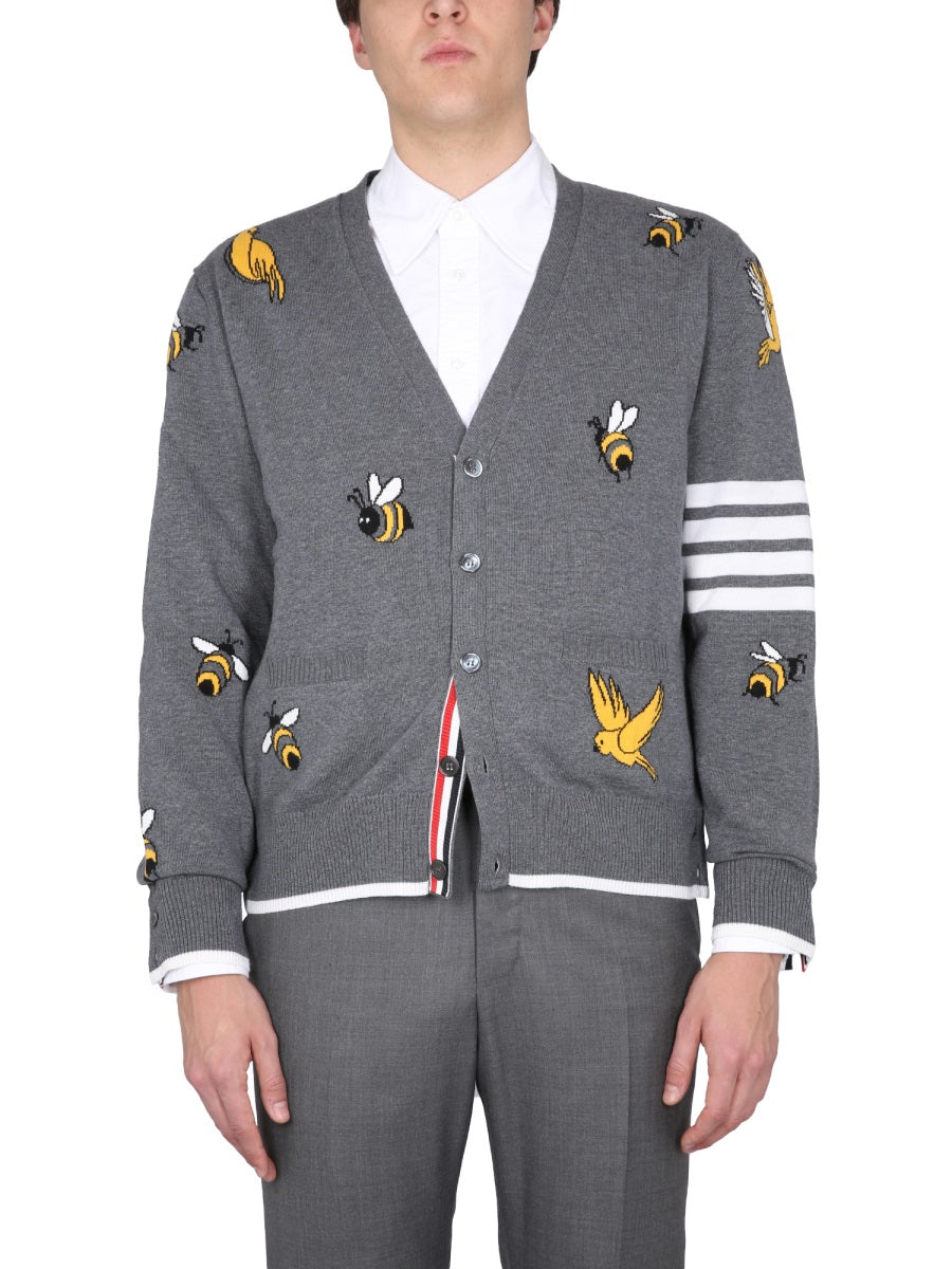 Thom Browne Men Cardigan With Birds And Bees Inlays THOM BROWNE