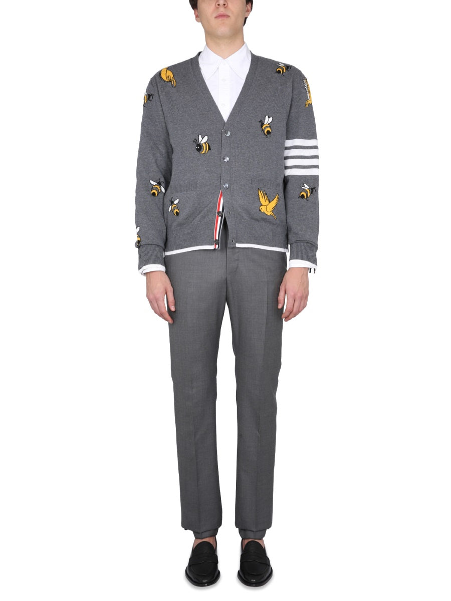 Thom Browne Men Cardigan With Birds And Bees Inlays THOM BROWNE