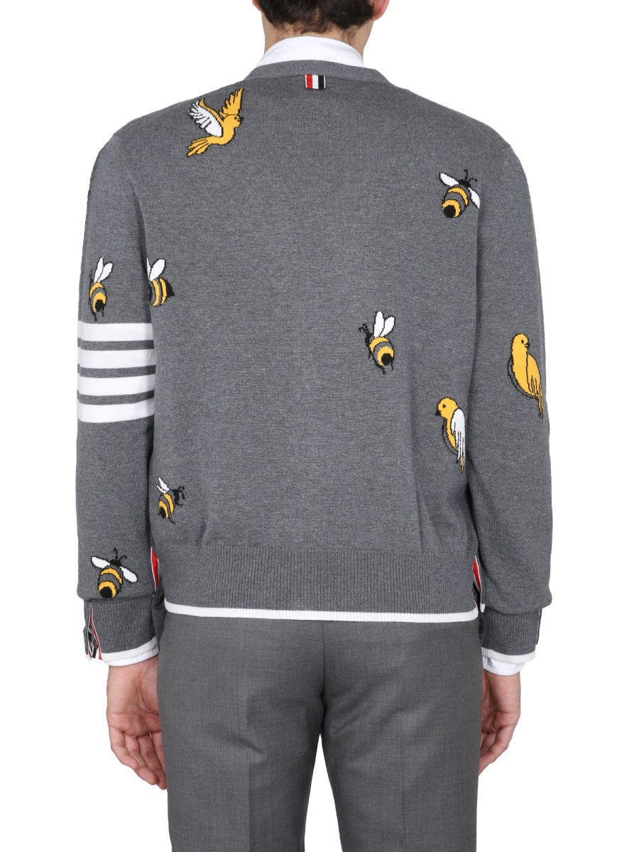 Thom Browne Men Cardigan With Birds And Bees Inlays THOM BROWNE