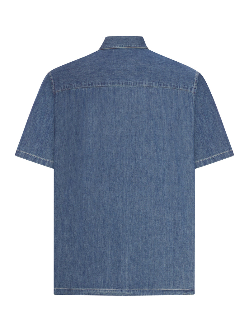 Celine Men Short-Sleeved Denim Bowling Shirt With Logo CELINE