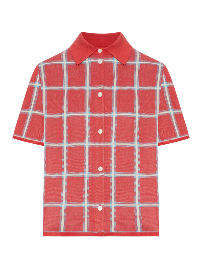Guest In Residence Women Linen And Silk Blend Polo Shirt With Check Pattern GUEST IN RESIDENCE