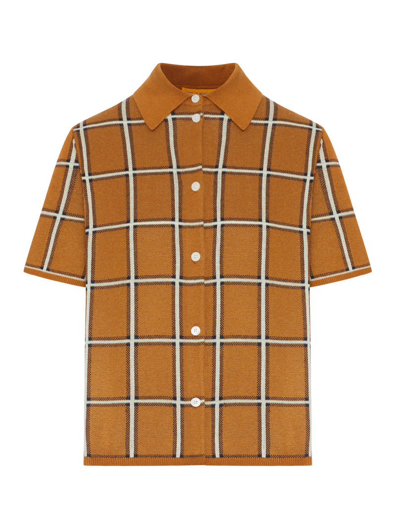 Guest In Residence Women Linen And Silk Blend Polo Shirt With Check Pattern GUEST IN RESIDENCE