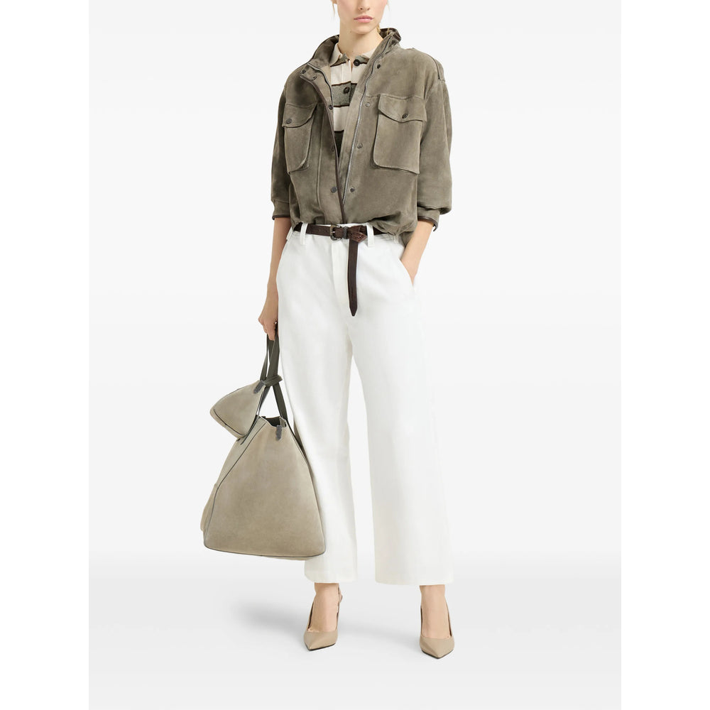 Brunello Cucinelli Green Jackets - Leather Jackets Women BRUNELLO CUCINELLI