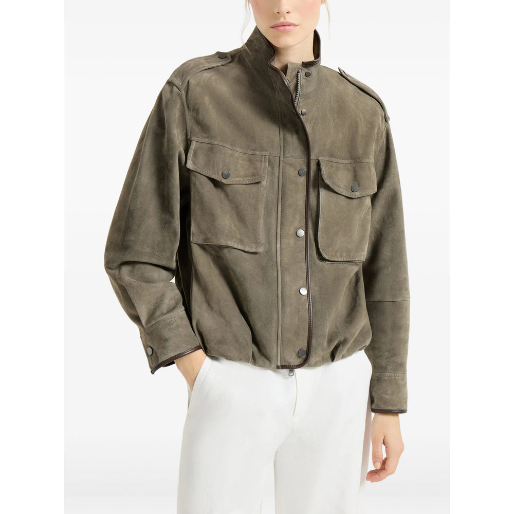 Brunello Cucinelli Green Jackets - Leather Jackets Women BRUNELLO CUCINELLI