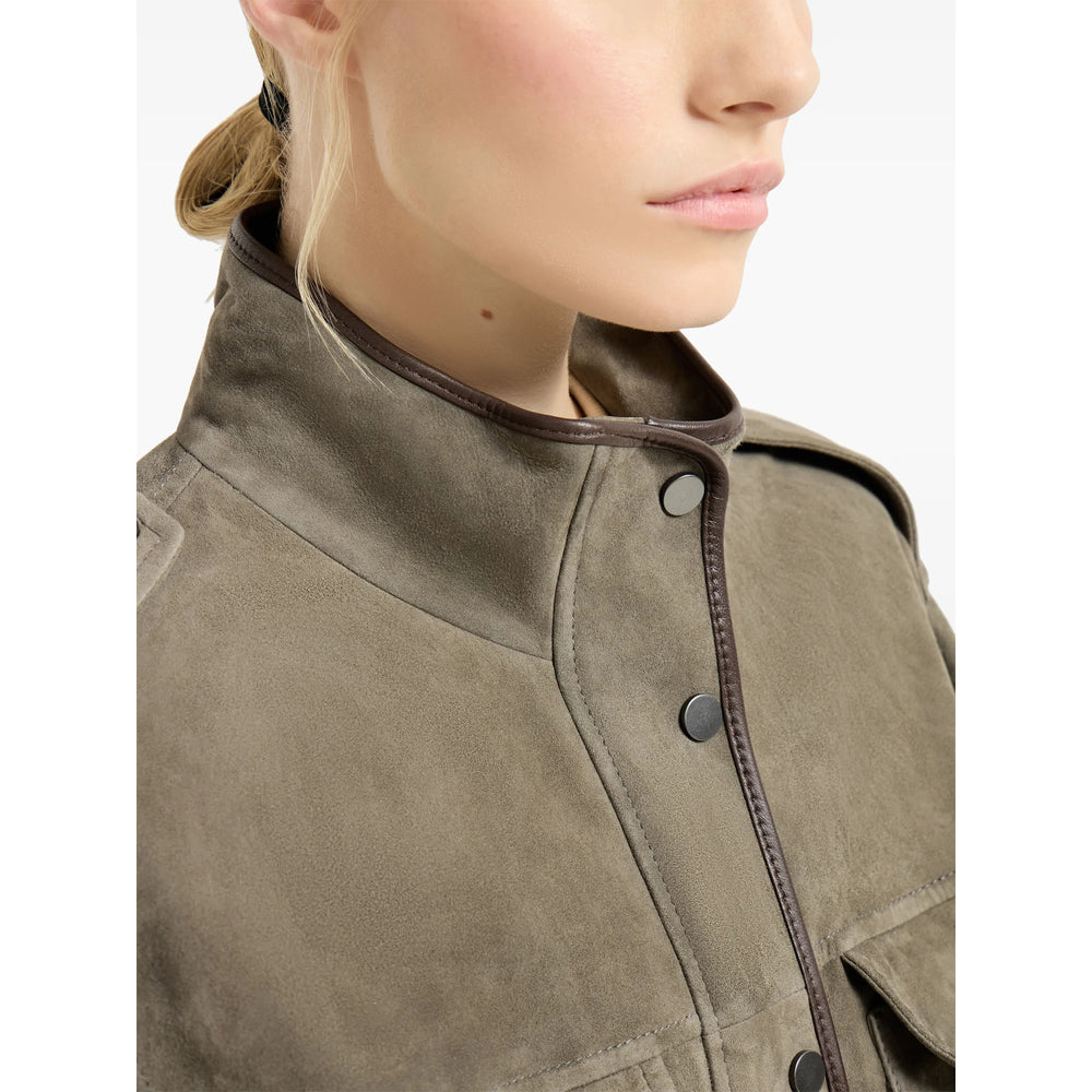 Brunello Cucinelli Green Jackets - Leather Jackets Women BRUNELLO CUCINELLI