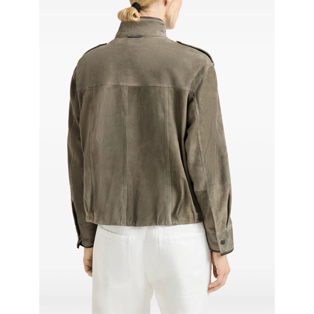 Brunello Cucinelli Green Jackets - Leather Jackets Women BRUNELLO CUCINELLI