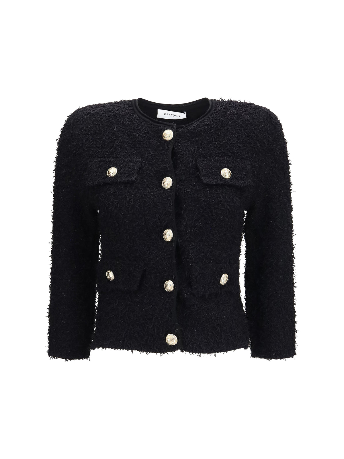 Balmain Women Double-Breasted Tweed Cropped Jacket With Logo Buttons BALMAIN