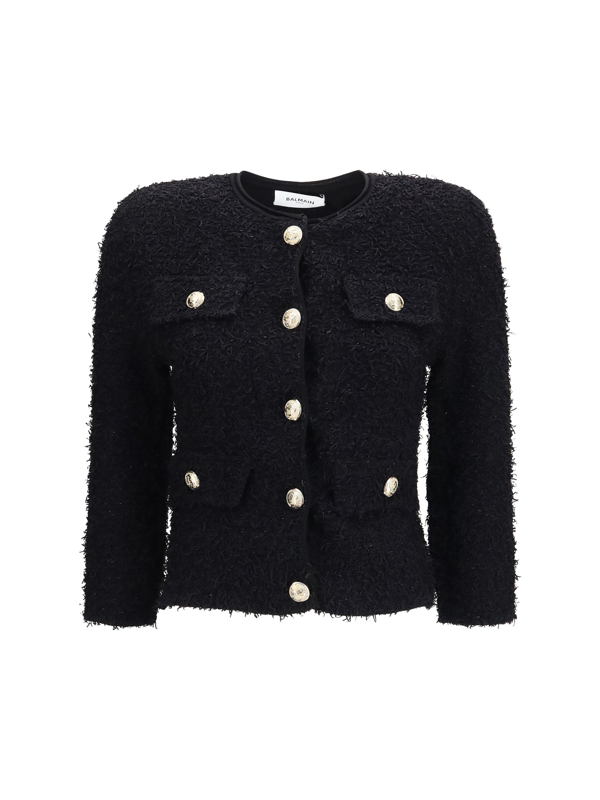 Balmain Women Double-Breasted Tweed Cropped Jacket With Logo Buttons BALMAIN