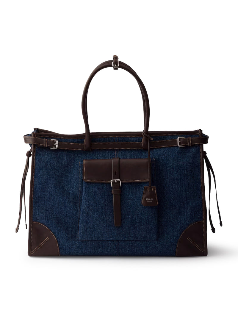 Prada Men Prada Bonnie Shopping Bag In Denim And Leather PRADA