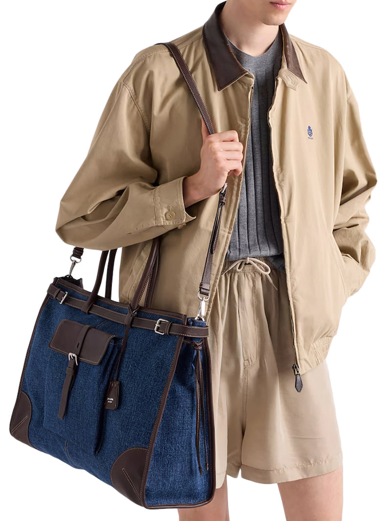 Prada Men Prada Bonnie Shopping Bag In Denim And Leather PRADA