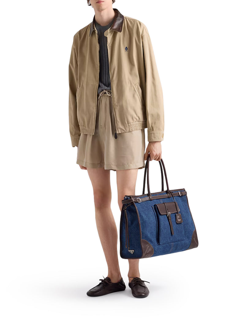 Prada Men Prada Bonnie Shopping Bag In Denim And Leather PRADA