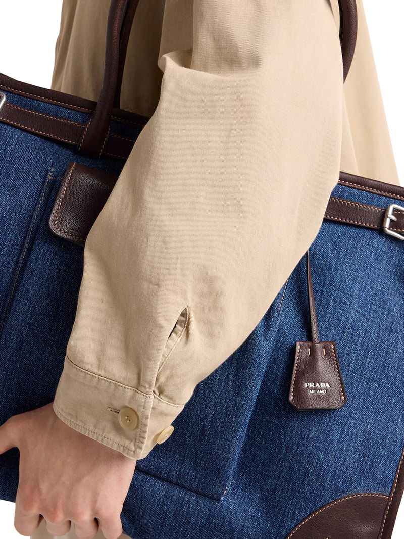 Prada Men Prada Bonnie Shopping Bag In Denim And Leather PRADA