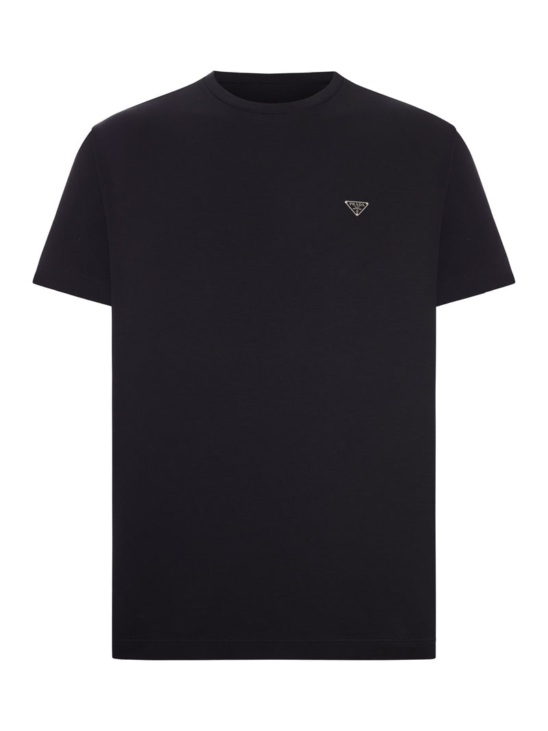 Prada Men Cotton T-Shirt With Logo Plaque PRADA