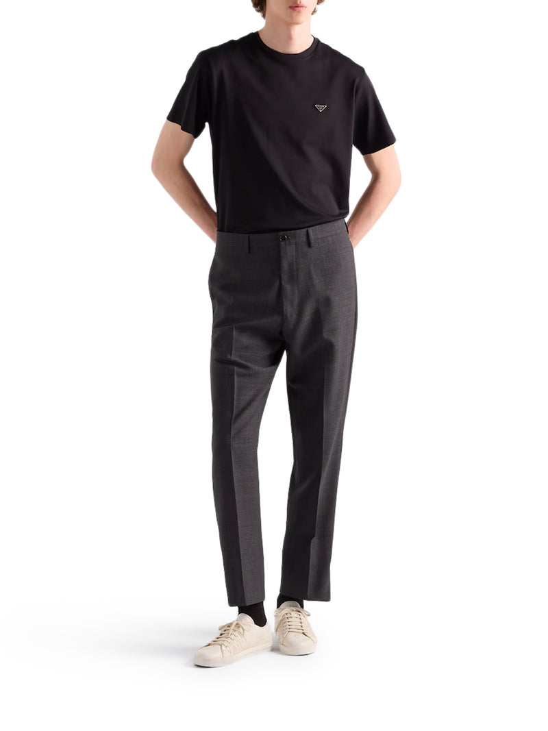 Prada Men Cotton T-Shirt With Logo Plaque PRADA