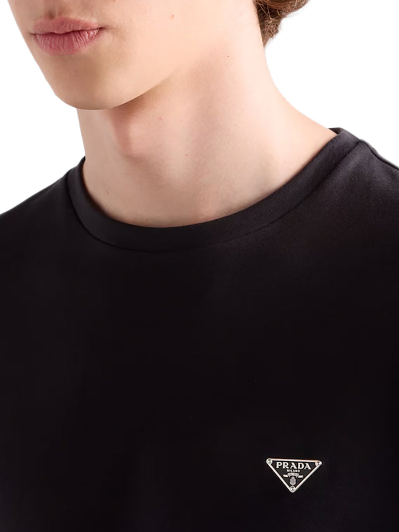 Prada Men Cotton T-Shirt With Logo Plaque PRADA