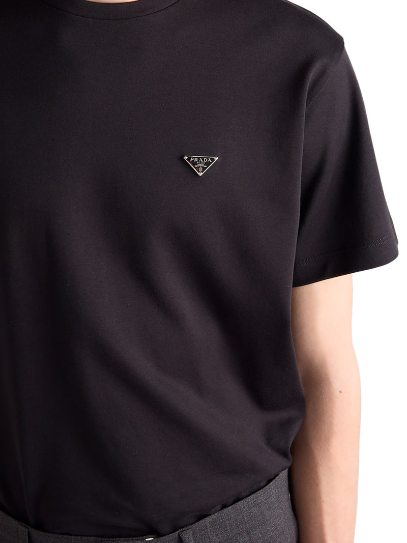 Prada Men Cotton T-Shirt With Logo Plaque PRADA