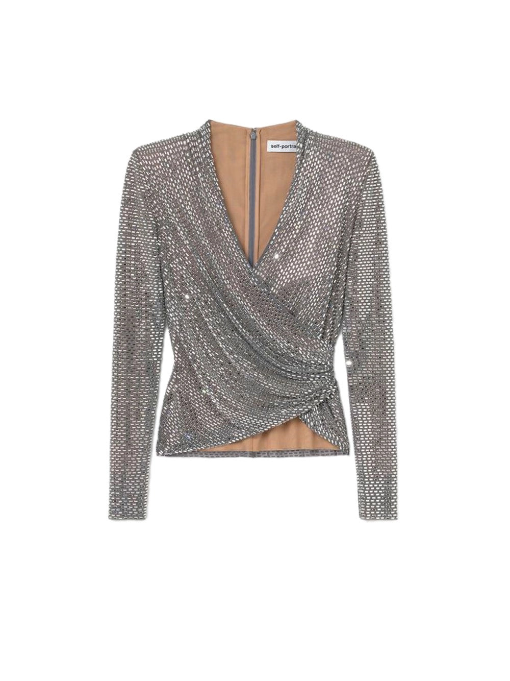 Self-Portrait Women Rhinestone Mesh Wrap Top SELF-PORTRAIT