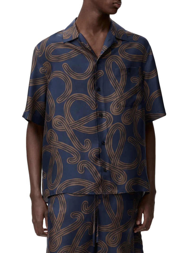 Loewe X Paula`S Ibiza Men Short-Sleeved Silk Twill Shirt With All-Over Anagram Print LOEWE