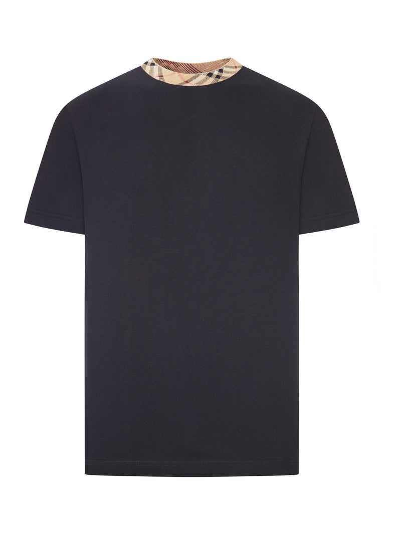 Burberry Men Cotton T-Shirt With Checked Trim BURBERRY
