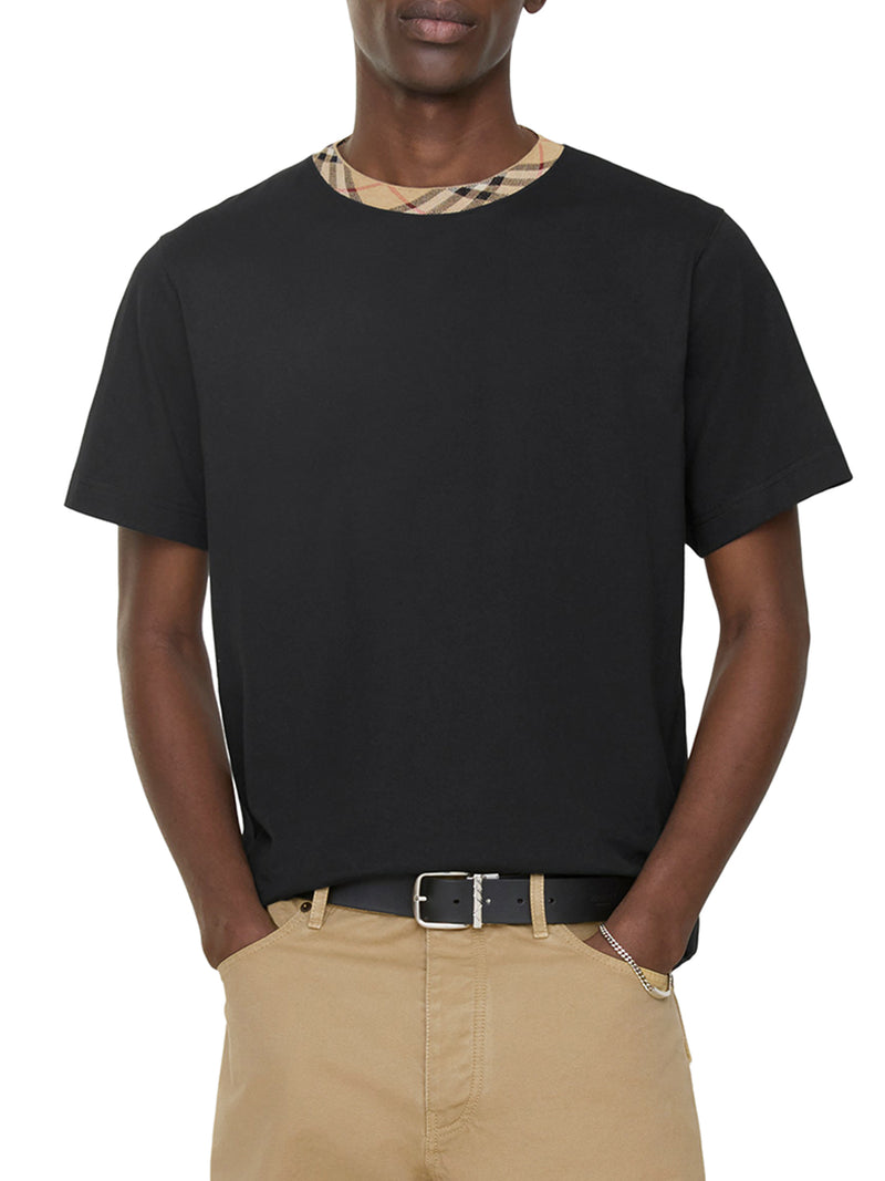 Burberry Men Cotton T-Shirt With Checked Trim BURBERRY