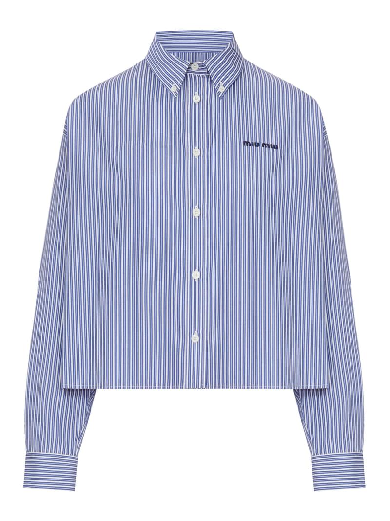 Miu Miu Women Cropped Striped Cotton Shirt MIU MIU