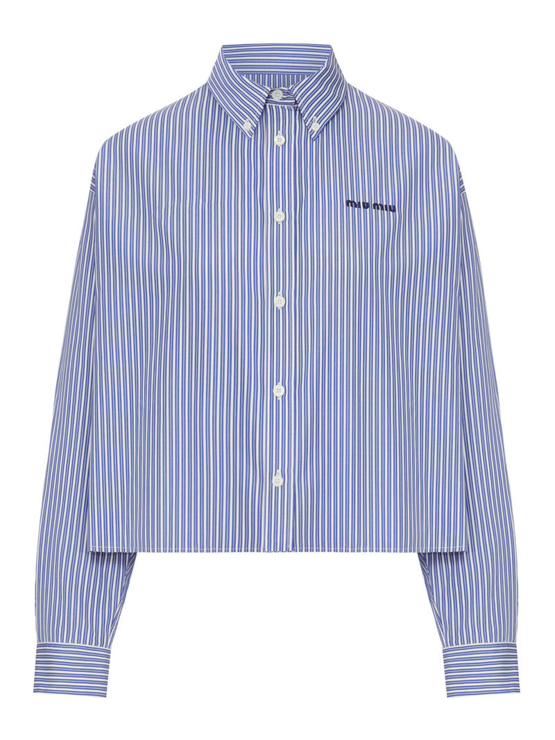Miu Miu Women Cropped Striped Cotton Shirt MIU MIU
