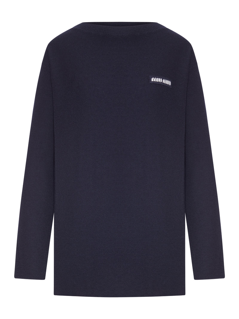 Miu Miu Women Oversized Ribbed Knit Sweater With Logo MIU MIU