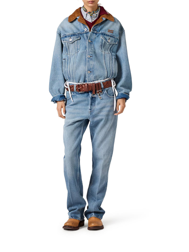 Miu Miu Women Blouson In Washed Denim And Suede MIU MIU