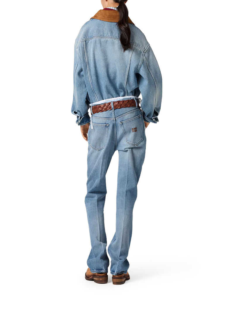 Miu Miu Women Blouson In Washed Denim And Suede MIU MIU