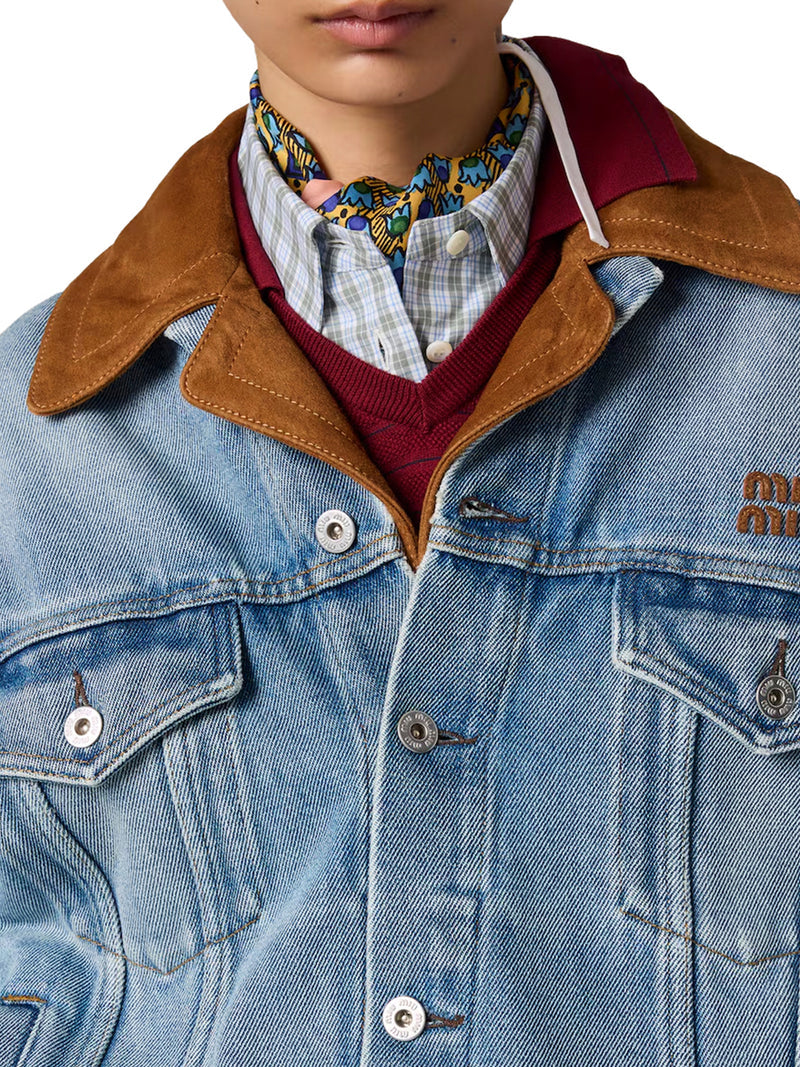 Miu Miu Women Blouson In Washed Denim And Suede MIU MIU